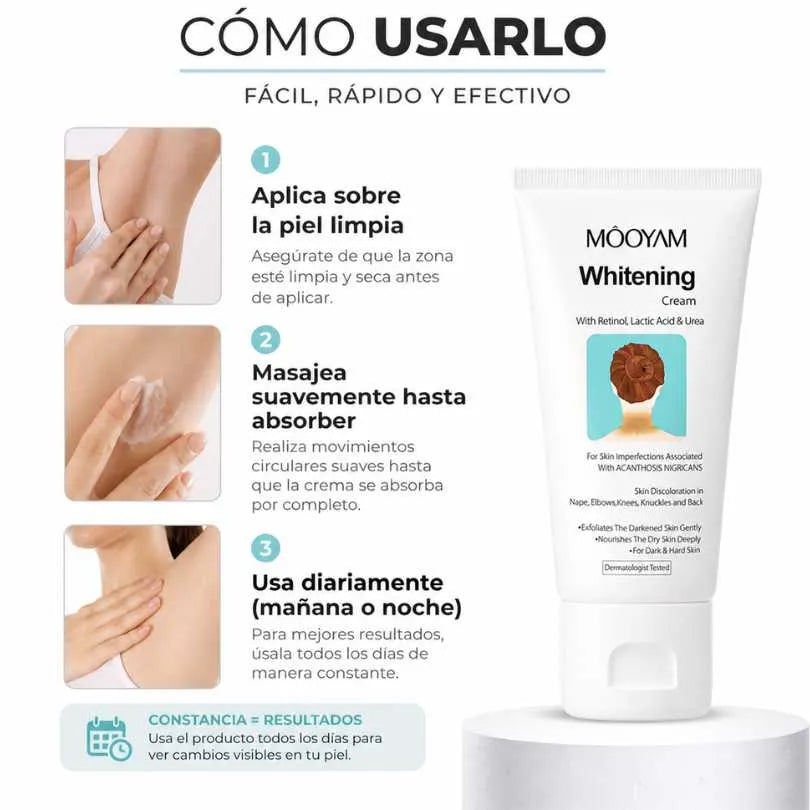 Mooyam Crema aclarante - Esas axilas y entrepierna que se ven negras se aclaran en 30 días